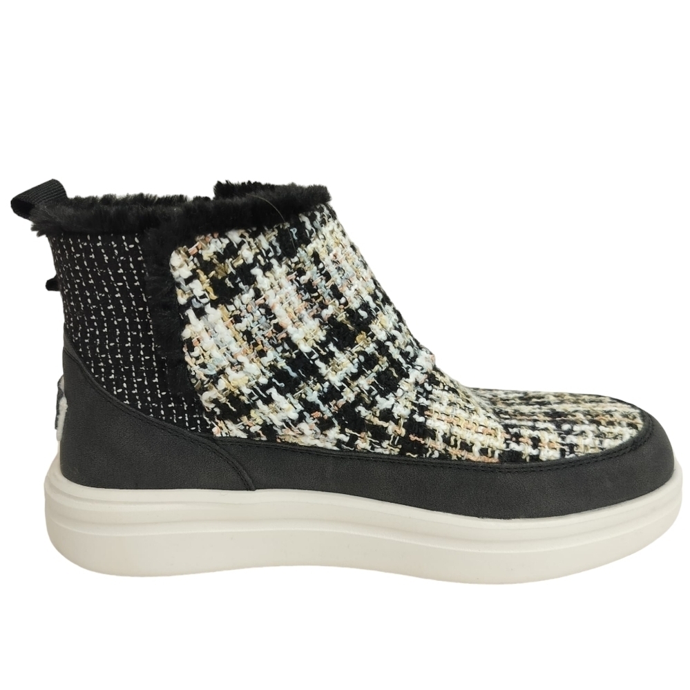 HEY‎ DUDE Mel Boucle Black Moc Boots Women's Faux Fur Lining Flat Sneaker Shoes - Picture 6 of 15
